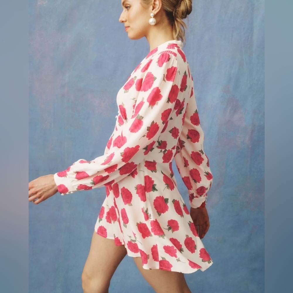 Rixo x Rent The Runway Hebe Floral Mini Dress Pink Long Sleeve V Neck Size S - Picture 3 of 6